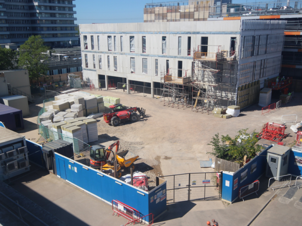 An image of the main entrance construction site in April
